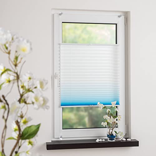 Homelia Plissee mit Farbverlauf, Blickdicht, inkl.Klemmträgern, Montage ohne Bohren, Breite: 40 cm/Länge: 130 cm, Farbe: blau