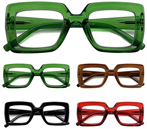 Eyekepper 5er-Pack Lesebrille für Damen, inklusive 2 Stück Grün, +0,50 | Quadratische Design-Lesebrille, ganztägiger Komfort, Federscharniere, modisch, kratzfest, für Arbeit, Handwerk, Lesen