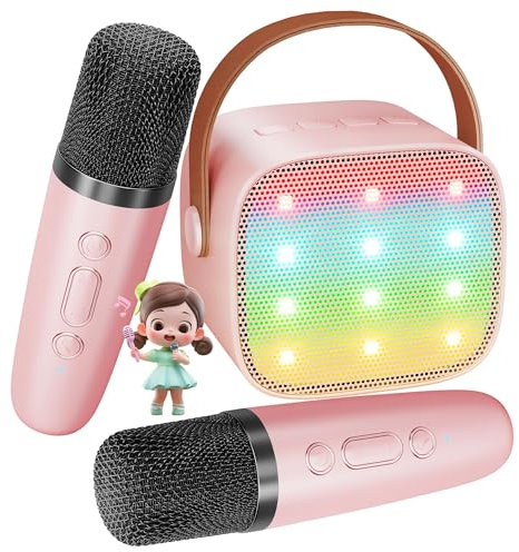 BONAOK Microphone Karaoké 2, Machines à karaoké Bluetooth pour Enfants et Adultes, Lecteur de Karaoké Portable à Charger, Jouet électronique pour Enfants (Rosé)