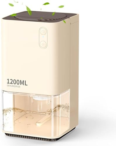 Dehumidifier for Home Damp, EasyAcc 1200ml Electric Dehumidifier with Ultra Quiet & Auto Shut off 7 Colorful LED Portable Mini for Wardrobe Bathroom Closet RV Bedroom Garage-Gold