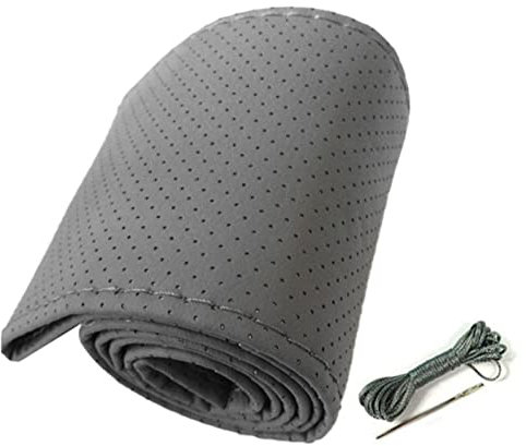 Keenso Coprivolante per Auto in Pelle, Coprivolante per Auto Universale Cucito a Mano Coprivolante in Pelle Microfibra Traforata per 38 Cm di Diametro (Grigio)