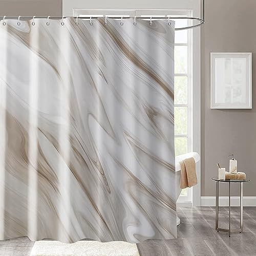GCIREC Brauner Marmor Duschvorhang, Grau Braun Modern Abstrakte Welle Luxus Badezimmer Vorhang Badewanne Wohnkultur Wasserdichter Stoff Maschinenwaschbar mit 12 PCS Haken,180x180cm