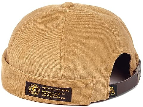 XYIYI Khaki Men Corduroy Brimless Hats Docker Cap Sailor Cap Worker Hat Rolled Cuff Retro Beanie Hat