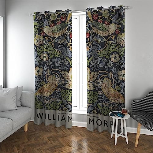 LANDOCROWN William Morris Verdunkelungsvorhänge Schöne Erdbeerdieb Fenstervorhänge für Kinder Mädchen Schlafzimmer Vögel und Pflanzen Muster Vorhang H300 x B140 cm