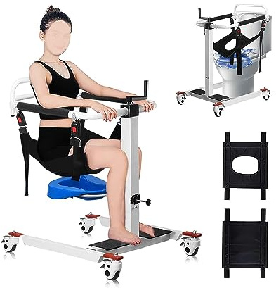 Stair Lifts for Home, Transfer Wheelchair Patient Lift Machine 4 in 1 Transfers Chair Disabled Bedside Commode Transport Chair for Seniors Nursing Wheelchair Lift Aid for Handicapped Pxkmouy