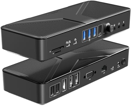 Yottamaster-SG20 USB C Docking Station 4 Monitore, 20 in 1 Dockingstation USB C Adapter mit 2 DP, 4K@60Hz HDMI, VGA, PD60W, 10Gbps USB 3.2, USB 3.0＆2.0, Ethernet, SD/TF, 2 in 1 Audio/Mic, Volumen