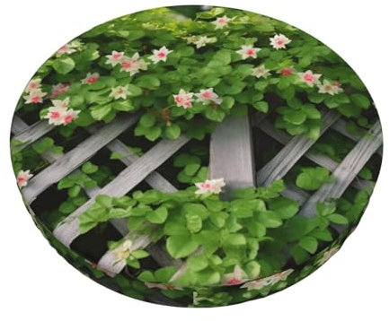 VTCTOASY Spring Floral Green Leaf Fence Print Round Stool Covers Washable Seat Covers Elastic Bar Chair Covers for Dining Room Bar 13 inch