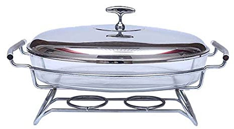 Edelstahl-Buffetheber mit Glas-Backgeschirr, Chafing Dish, Speisenwärmer für Buffet, Catering, Küchenparty