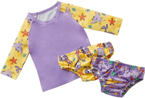 Bambino Mio, revolutionäres wiederverwendbares Schwimm-Set - 2 Schwimmwindeln und 1 Schwimmshirt für Babys und Kleinkinder, Sonnenschutz LSF40+, Sand, (2-3 Jahre), Britische Marke