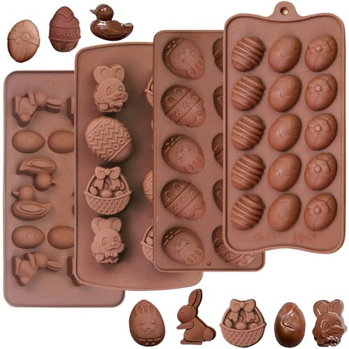 Capgoost Oster Silikon Schokoladenformen, 4 Stück Ostern Silikonform, Osterei Schokolade Eier Form, Osterhasen Silikonformen Backform, DIY Schokolade Form, 3D Süßigkeiten Formen für Süßigkeiten, Gelee