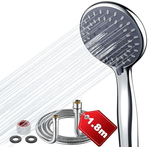 NHOWIN Duschkopf mit Schlauch 1.8M, Anti-verstopfung Duschkopf Wassersparend mit 5 Duschmodi, Auslaufsicher Handbrause Duschbrause mit Schlauch Regendusche