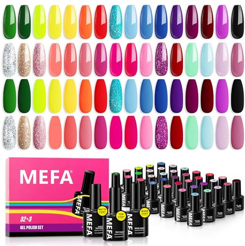 MEFA Smalto Semipermanente Unghie, 35PCS Kit Semipermanente Unghie con Base Coat e Glossy & Matt Top Coat, Smalto per Unghie in Gel UV LED Professionali Kit