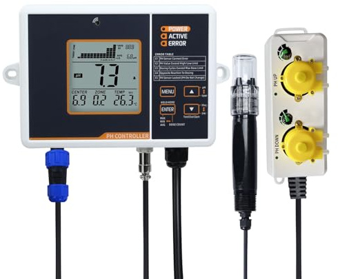 pH-Regler mit Temperaturkompensation, digitaler pH-Monitor mit zwei Relais, professionelles pH-Messgerät für Hydrokultursysteme und Zimmerpflanzenanbau, Aquarium, Bauerngarten