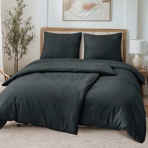 Tifschlaf Bettwäsche 135x200 4teilig Anthrazit, Mikrofaser 2 Bettbezüge 135 x 200 cm + 2 Kissenbezüge 80x80 cm, ÖKO-TEX Bettwäsche-Sets Grau mit Reißverschluss Weich und Bügelfrei Deckenbezug