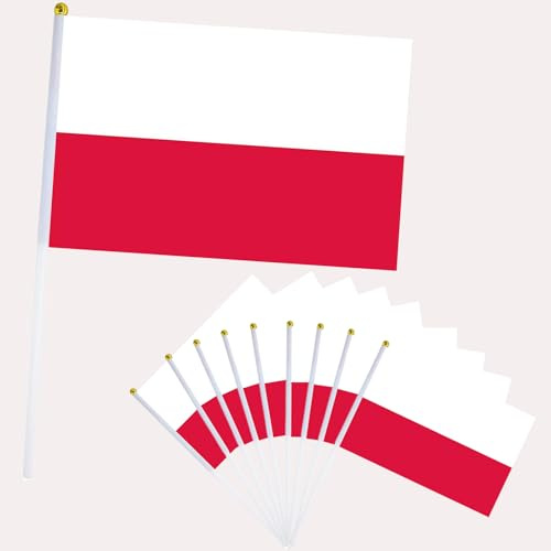 10 Stück Klein Polnisch Fahnen Polen Deko 2026 WM,Mini Polnisch Flagge Polen Fanartikel Fußball Handgehaltene Flaggen mit Stab für Damen Fußball WM Haus Garten Bar Party Deko