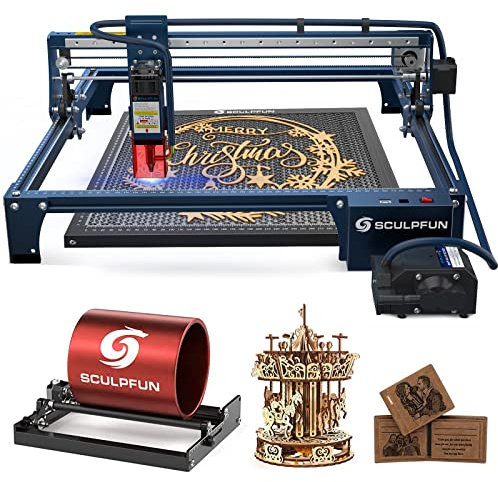 SCULPFUN S30 PRO 10W machine de gravure laser Puissance de sortie 10W machine CNC Table de travail laser automatique en nid d'abeille Rouleau laser rotatif à 360° Gravure et découpe