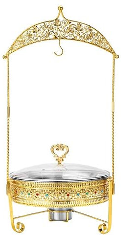 Yiustldd Golden Chafing Dish Buffet Set, Stainless Steel Diamond Hanging Lid Dining Stove with Hanging Cover for Weddings, Parties, Banquets, and Catering Eventst,4.5L