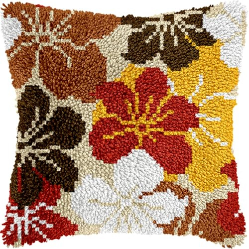 Kitquiver Diy Knüpfkissen Set Kissenbezug Mit Retro-Blumen, Vorderseite Aus Dickem Kreuzstich-Set, Stickerei, Nadelspitze, Kissen-Set Für Heimdekoration 17x17in