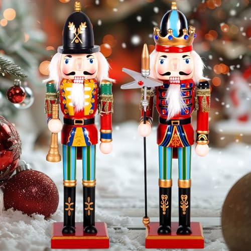 2 Grand Soldat Casse-Noisette de Noël en Bois avec Support,30cm,Casse-Noisettes Soldat de Noël,Casse-Noisette Noel Soldat Figurine,Casse-Noisette de Noël Traditionnels en Bois,Décoration de Noël