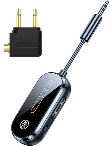 Aolawco 2 in 1 Bluetooth Sender Klinke Bluetoot Adapter, Bluetooth 5.4 Transmitter Empfänger mit APTX-ll, 3.5mm Bluetoot Sender Splitter für 2 Kopfhörer wie Airpods, Flugzeug, TV-Gerät, Musikanlage