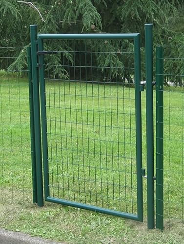 Portillon d'Entrée en Acier Galvanisé Gris Anthracite et Vert, Hauteur 1 m, avec Serrure, Poignée et Poteaux (PORTILLON VERT 1.7 METRES)