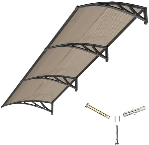 Auvent pour Porte d'entrée 300x80cm,Toit Marquise Abri en Polycarbonate Protection Contre Pluie,UV et la Neige Support Robuste en ABS Durable