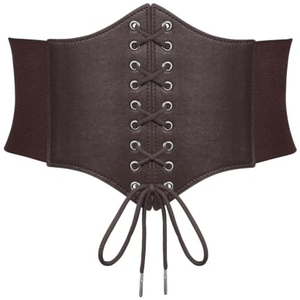 Waist Wow Damen Tied Waspie Gürtel,Breiter Schnürgürtel Korsett Elastische Taille Gürtel Karneval Kostüm, Kaffeefarbe, Fit Taillengröße 90cm-96cm