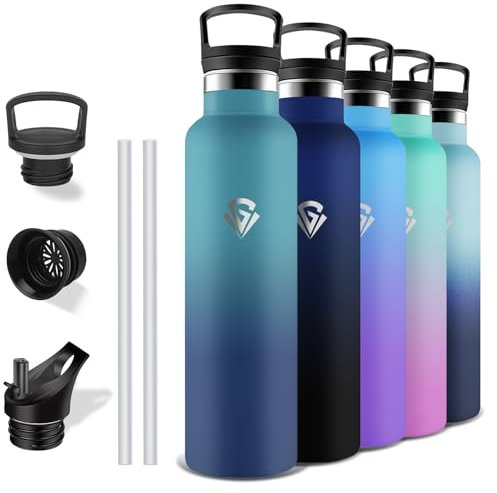 Grsta Gourde Isotherme1l, Sans BPA, Gourde Paille, Anti Fuite, Inox, Acier Inoxydable 18/8, Adulte, 24h Froid & 12h Chaud, Bouteille Isotherme pour Chaude, Café, Thé, Lait