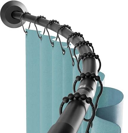 Zenna Home Matte Black, Curved Shower Curtain Rod, Tension or Permanent Mount, Easy Install, Rounded for Extra Room, 50 to 72 Inches