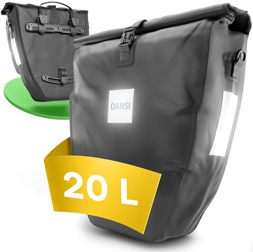 DANSI 20L Fahrradtaschen für Gepäckträger inkl. Schultergurt & Tragegriff, 100% Wasserfeste Fahrradtasche mit Reflektoren & Klicksystem, Gepäckträgertasche für Alltag & Freizeit in Schwarz