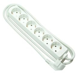 Regleta Blanca con 6 Tomas schuko 1,5 m de Cable con Obturador y protección Infantil 16A sin Interruptor
