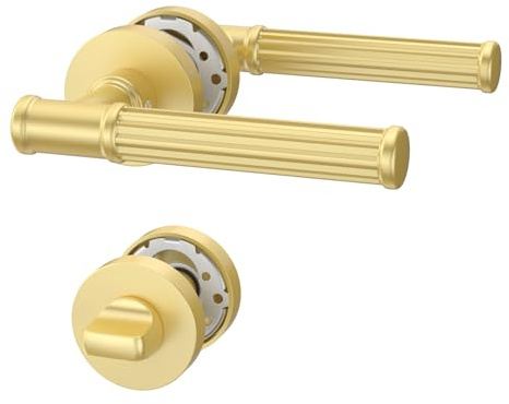 Amerdeco Türgriff Set Gold aus Aluminium – WC Türbeschlag für Badezimmertüren, Drückergarnitur UK0055