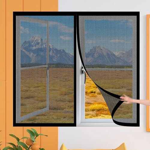 Zanzariera Finestra Magnetica su Misura 88 x 160 cm Zanzariere Magnetiche per Porte Traspirante Anti Insetti per Ideale per Porte da Balcone, Nero