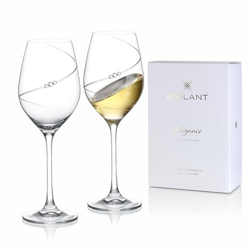 BRILANT Siluette Weißweingläser - Modernes satiniertes Wirbelmuster mit Premium-Kristallen, Handgefertigtes Weingläser Set, Elegante Trinkgläser Set mit Geschenkverpackung, 2 Stck - 360 ml