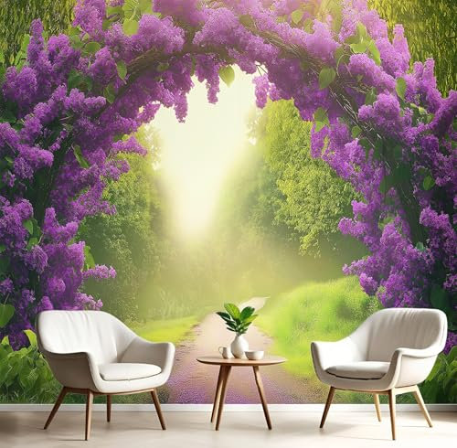 3D Effect Wall Panels Textured Wallpaper Purple Lilac Tree Archway Effect Wallpaper Green Grass Landscape Wallpapers Neutral Art Deco For Living Room Feature Wall Bedroom Ceilings 150 × 105 Cm