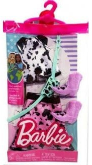 Habit pour Barbie - Jupe Rose et Noir + Top + Bottes et 1 Accessoire - Set vêtement Poupee et Mini-Poupee avec 1 Carte Animal