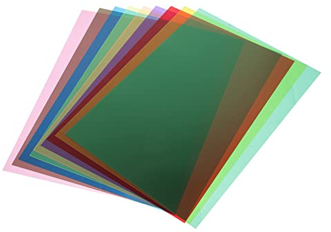 Parliky 9 Stück Teiliges Farbige PVC Lichtdiffusor Folien Transparente Hitzebeständige Farbfilter für Lampen Leicht Zuschneidbar Robuste Gleichmäßig Dicke Kunststoffplatten für Kreative