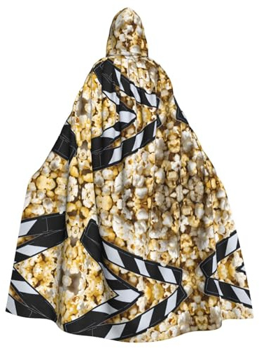 KFRXXZQB Cinema Movie Clapboard And Popcorn -Print Adult Halloween Cloak - Adjustable Hooded Cape For Parties, Gothic Events & Festivals, Machine Washable Value Option