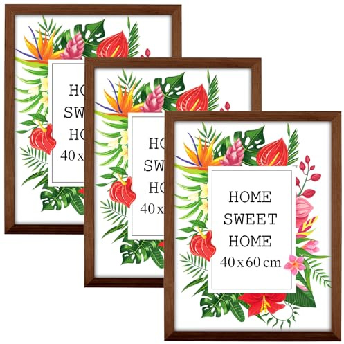 MG Design Set aus 3 Braun Bilderrahmen 40 x 60 cm – Aus echtem Holz mit Acrylglas, zum Aufhängen & Aufstellen, für Fotos, Poster & Puzzle