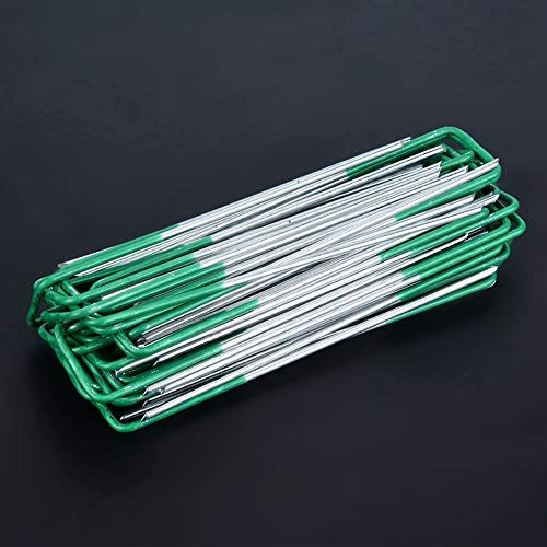 Pongnas 100 Unids Medio Verde Césped Artificial U Pins Metal Galvanizado Clavijas Grapas de Control de Hierba para Jardín Paisaje de Fijación