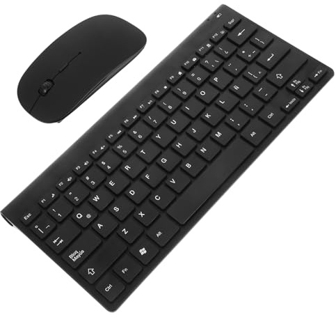 Operitacx Teclado Inalámbrico y Ratón para Oficina y Portátil, Diseño Español Latino, Distribución QWERTY, Conexión Inalámbrica Fiable, Apto para Trabajo y Aprendizaje De Mecanografía, Color Negro