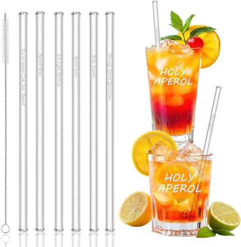 6 Stück Glasstrohhalme mit Aperol Spritz Sprüche Lang 20cm Glas Strohhalm