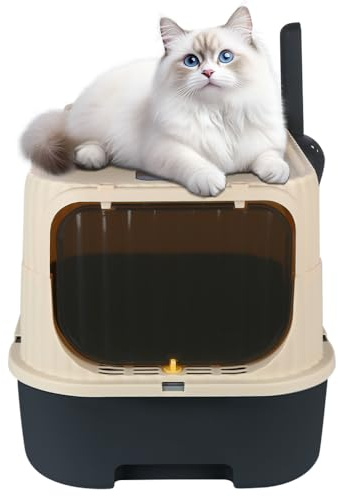 Bac à Litière Fermé, Maison de Toilette avec Plateau Amovible pour Un Nettoyage, Bac Litiere pour Chat avec Pelle,37 * 49 * 37cm- Noir