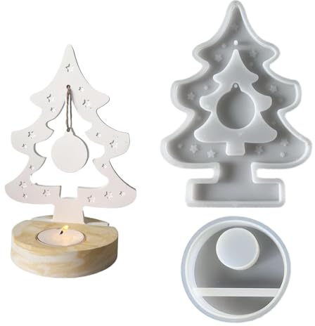 Stampo Portacandele In Resina, Stampo In Silicone Per Portacandele A Albero Di Natale Con Tea Light, 2 in Cemento per Decorazioni Casa Tavola Matrimonio Centrotavola