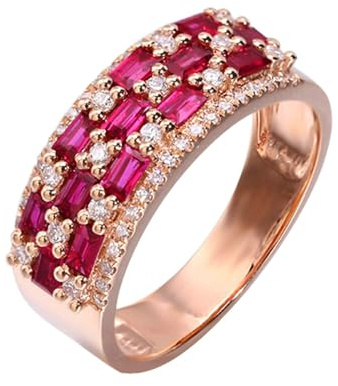 Lirzxin Anelli Argento 925 Donna, Anello Fidanzamento Donna Largo Fila Brillante con Rubino Rosso Sintetico da 0.74ct e Moissanite Anelli per Fidanzata, Sposa Oro Rosa Misura 20