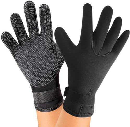Oimaik Wetsuit Gloves 3mm Neoprene Diving Gloves, Antislip Thermal Scuba Diving Gloves for Men Women, Adjustable Wrist Strap Swimming Gloves for Boating Surfing Spear Snorkeling Water Sports (L)