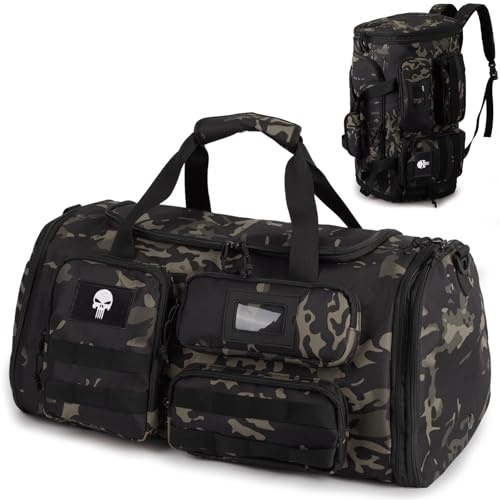 Borsa da palestra espandibile da uomo, borsone sportivo tattico 3 in 1 con scomparto per scarpe, resistente all’acqua, ideale per sport e viaggi nel weekend