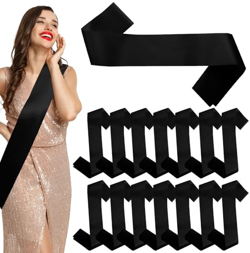ZOCONE 14Pcs Black Beauty Pageant Sashes for Women DIY Plain Sash Premium（180×9.5cm) Birde to Be Blank Satin Sashes for Wedding Hen Night Bachelor, Graduation Personalised Sash for Party Decorations