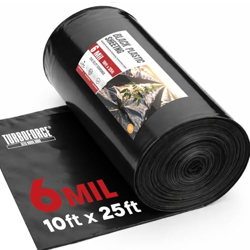 6 Mil Black Plastic Sheeting, 10' x 25' - Heavy Duty, Waterproof, UV Resistant Polyethylene Sheeting Roll for Greenhouse, Vapor Barrier, Construction, Garden & Ground Cover, Black