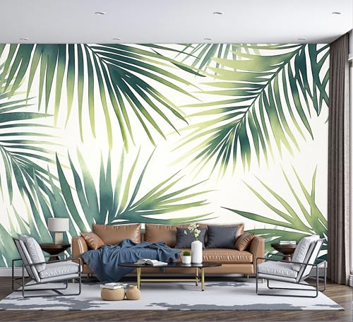 Carta Da Parati Effetto 3D Palma Acquerello 350x256cm, Fotomurali Seta, Piante Della Natura Tropicale Decorazione Poster Arte Murale Moderna per Casa Ufficio Camera Da Letto Soggiorno